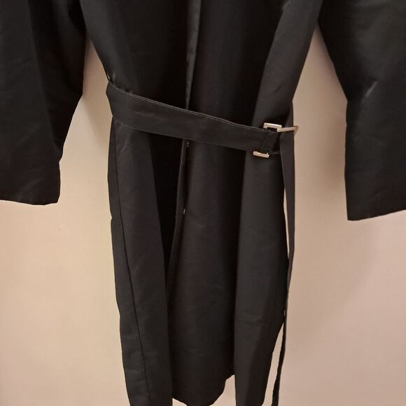 Marina Rinaldi Trench Coat Size 21/M Black Long Tie Designer Evening Career - Picture 2 of 10